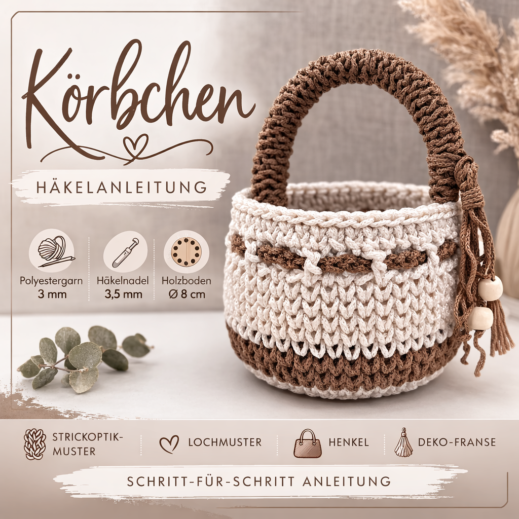 Häkelanleitung Körbchen mit Henkel – Bild 2